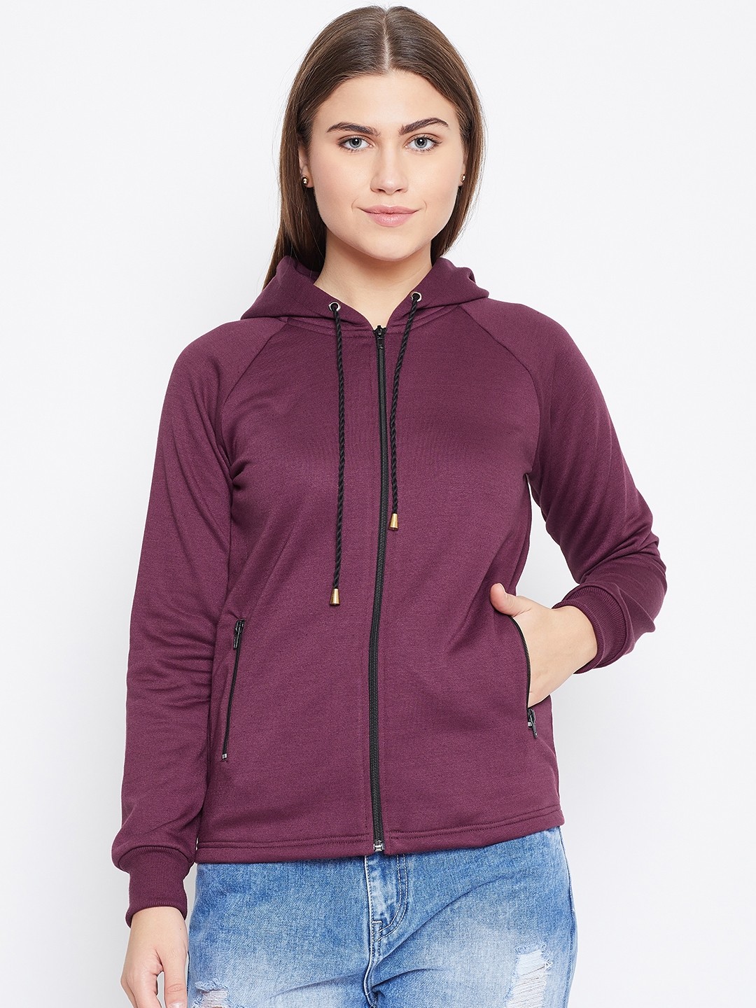 

Alsace Lorraine Paris Women Aubergine Solid Hooded Sweatshirt, Purple