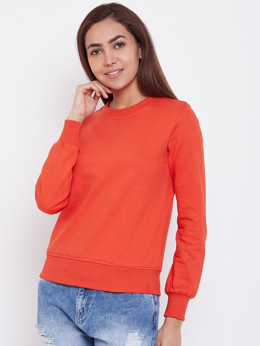 

Alsace Lorraine Paris Women Coral Orange Solid Sweatshirt