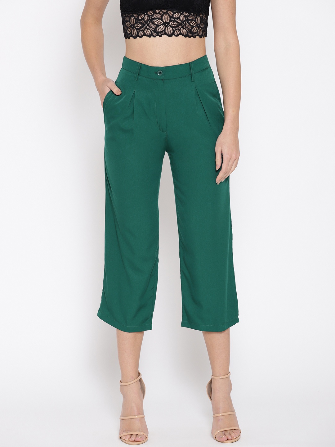 

Alsace Lorraine Paris Women Green Straight Fit 3/4th Solid Regular Trousers