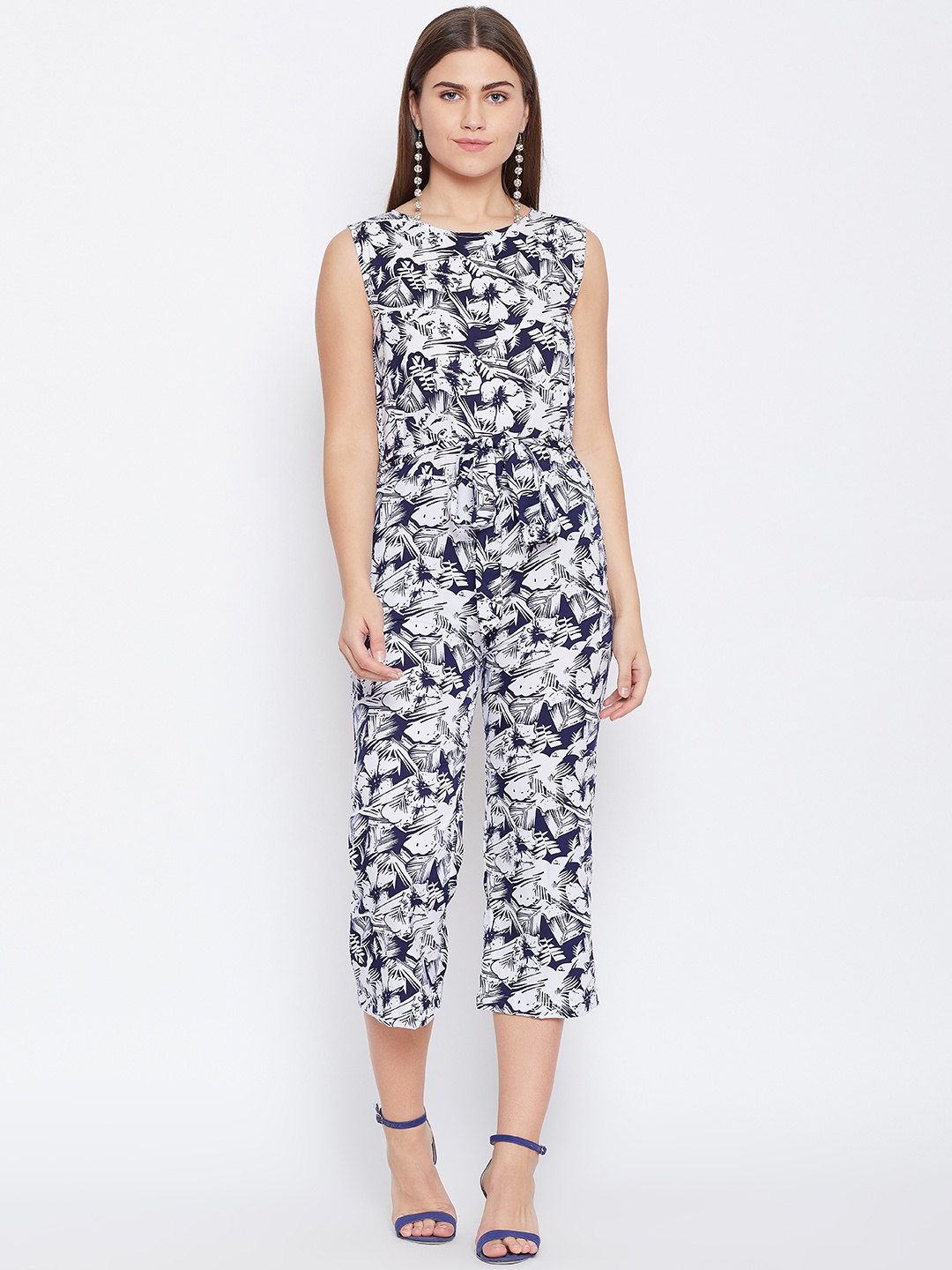 

Alsace Lorraine Paris Women Navy Blue & White Printed Culotte Jumpsuit