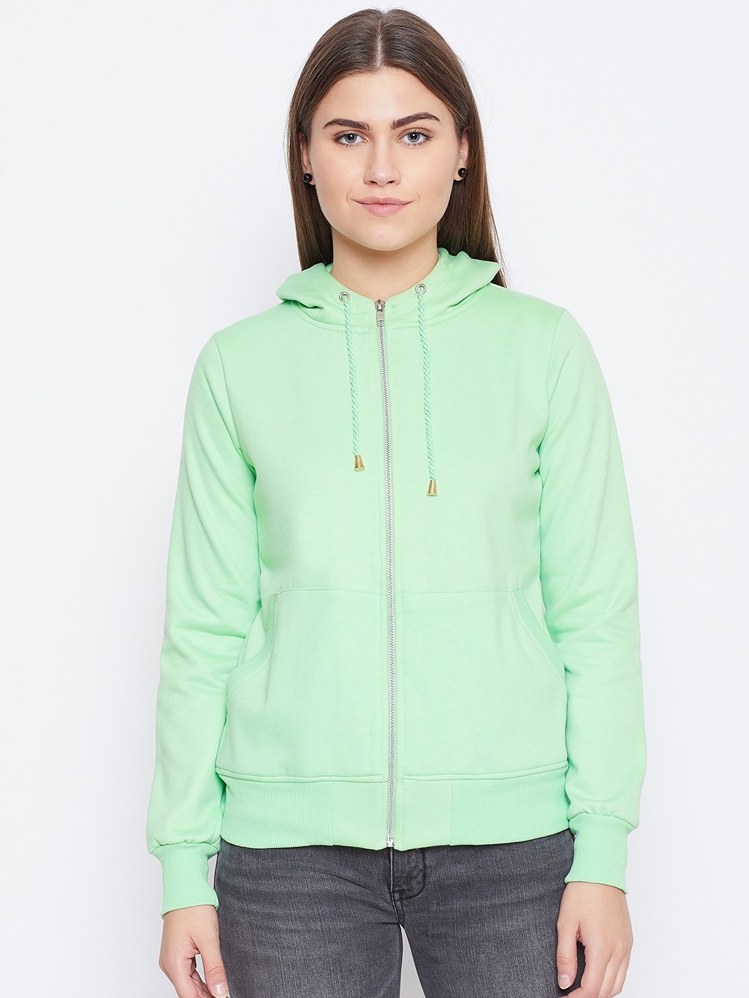 

Alsace Lorraine Paris Women Green Solid Hooded Sweatshirt