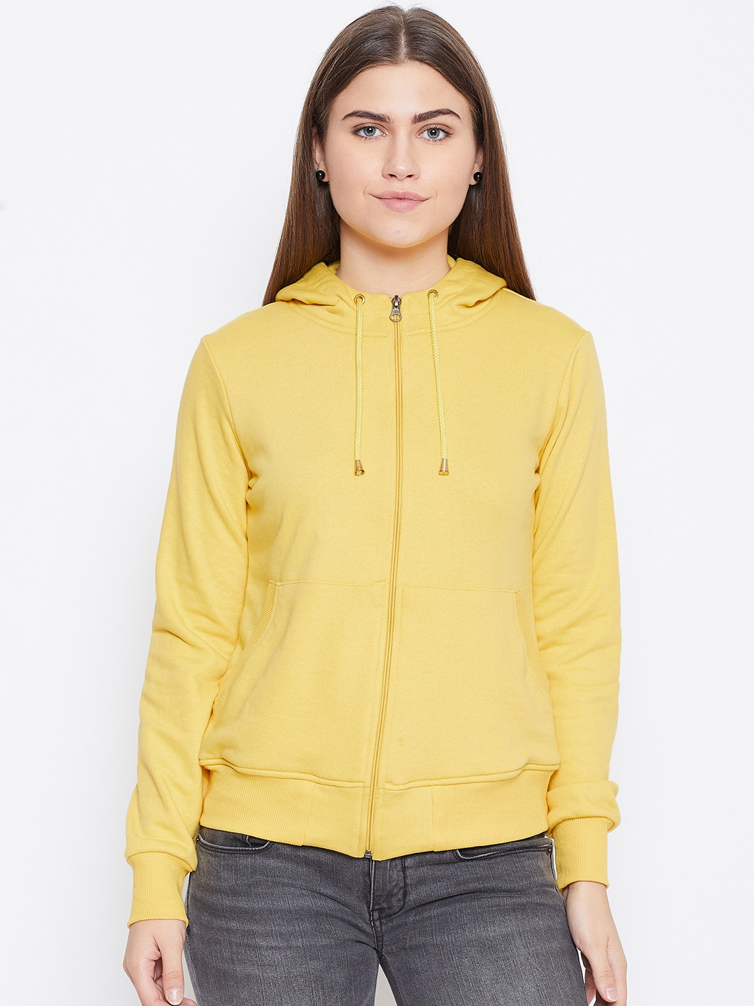 

Alsace Lorraine Paris Women Yellow Solid Hooded Sweatshirt