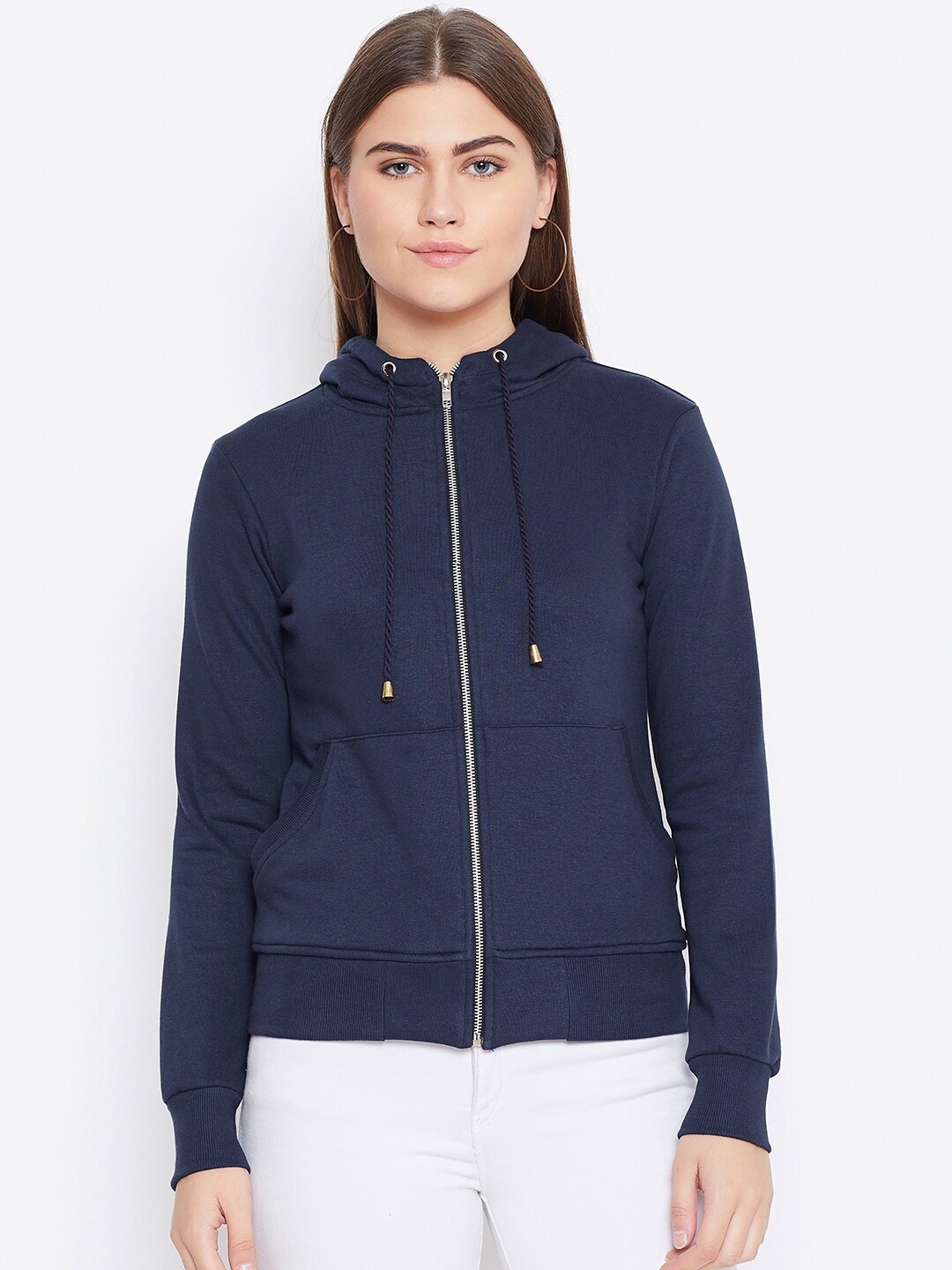 

Alsace Lorraine Paris Women Navy Blue Solid Hooded Sweatshirt