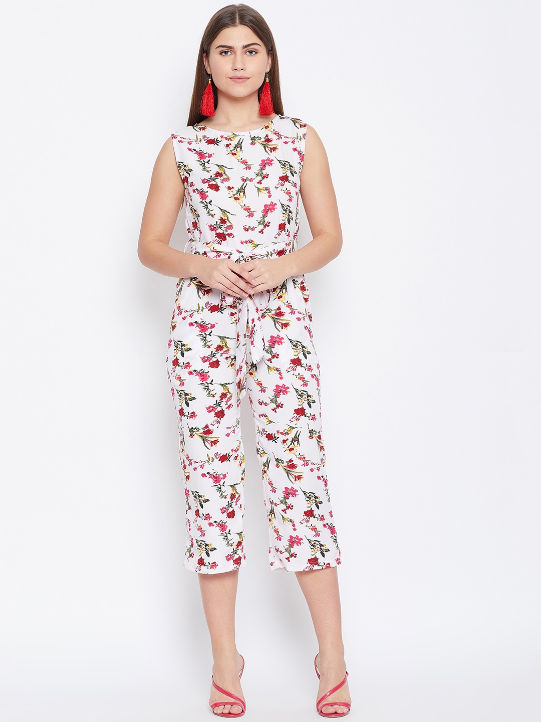 

Alsace Lorraine Paris Women Off-White & Pink Printed Capri Jumpsuit