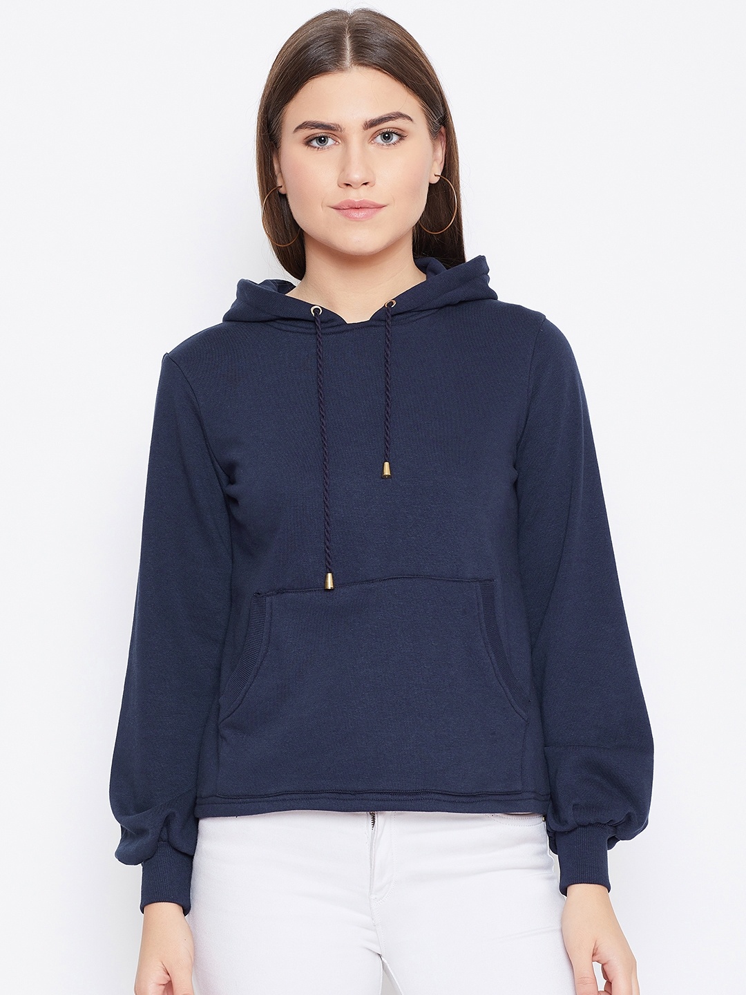 

Alsace Lorraine Paris Women Navy Blue Solid Hooded Sweatshirt