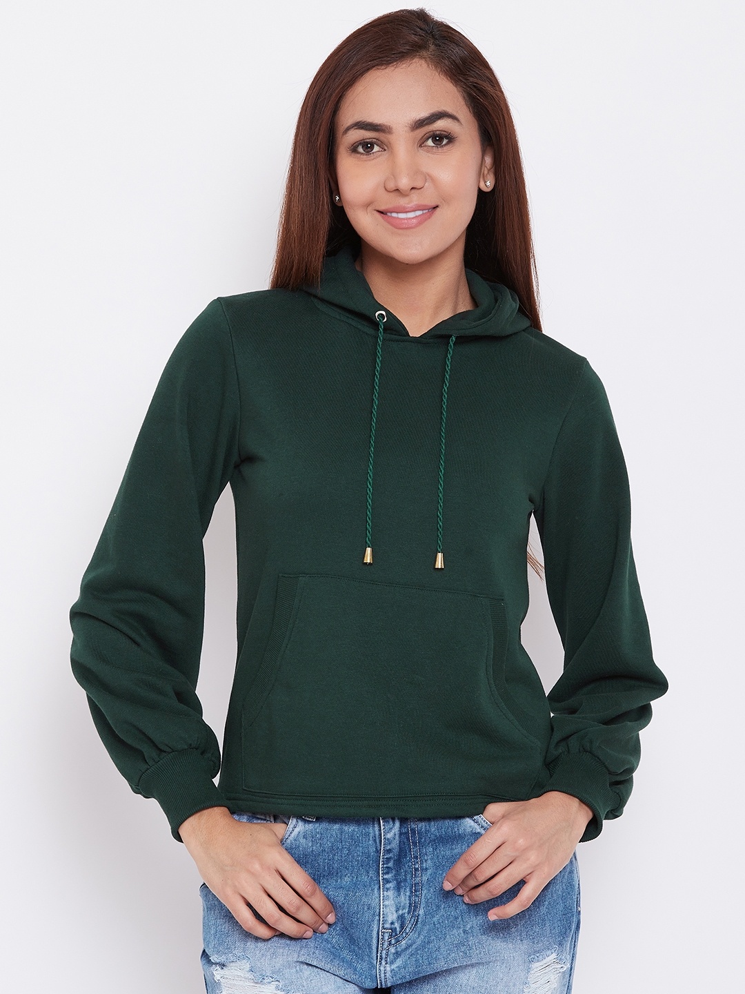 

Alsace Lorraine Paris Women Green Solid Hooded Sweatshirt