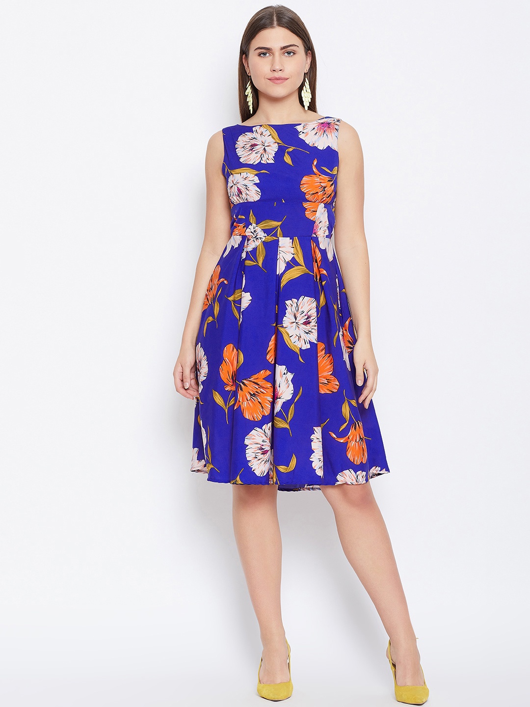 

Alsace Lorraine Paris Women Blue & Orange Floral Printed Empire Dress