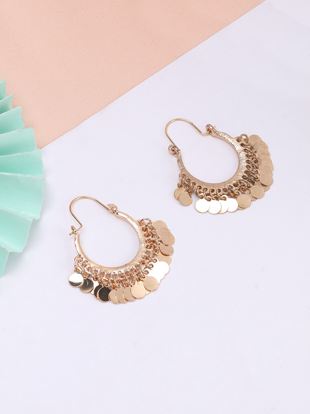 

Rubans Gold-Toned & White Contemporary Hoop Earrings
