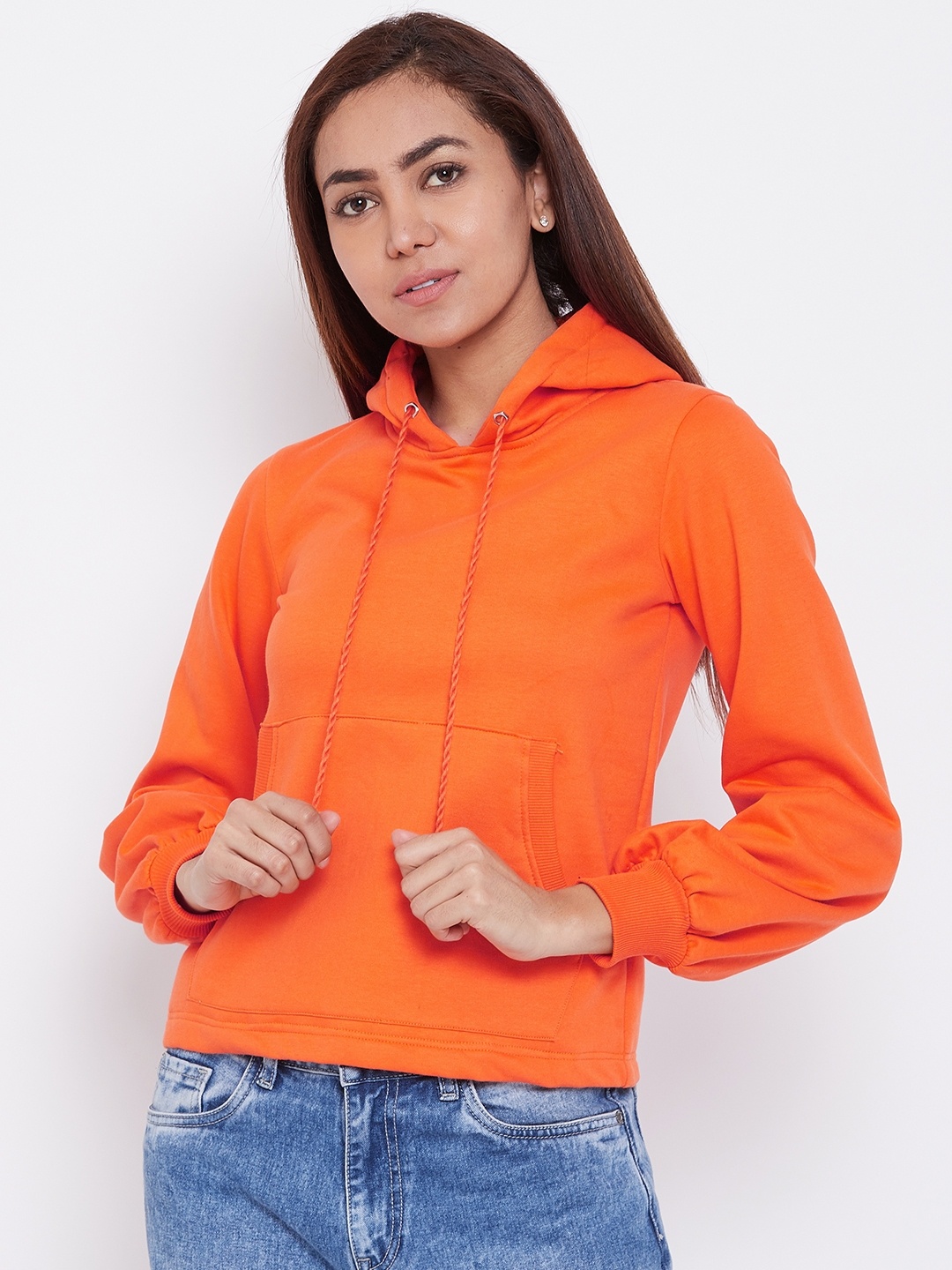 

Alsace Lorraine Paris Women Orange Solid Hooded Sweatshirt
