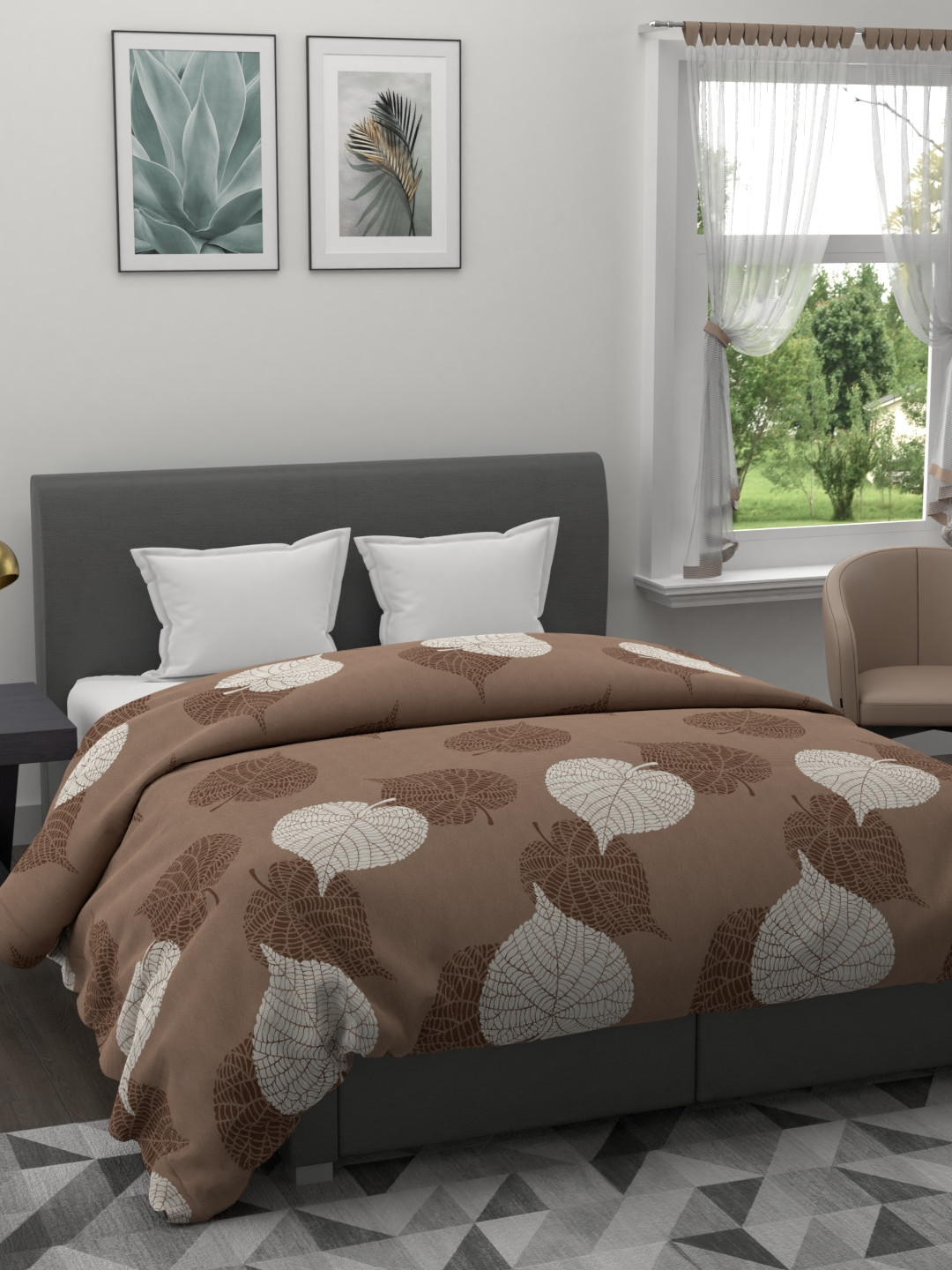 

BIANCA Brown & Beige Floral AC Room 120 GSM Double Bed Quilt