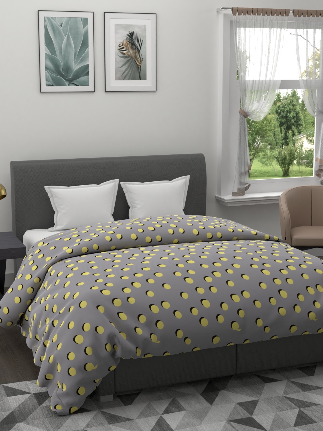 

BIANCA Grey & Yellow Geometric AC Room 120 GSM Double Bed Comforter