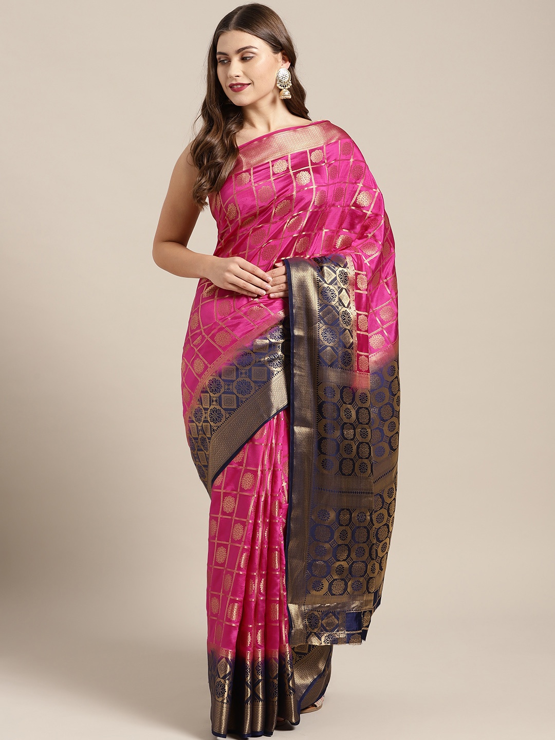 

Chhabra 555 Pink & Golden Gharchola Pattern Banarasi Saree