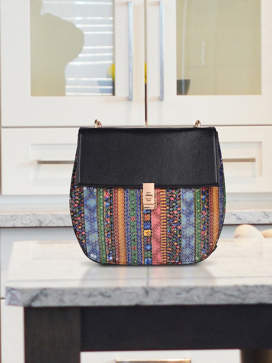 

HORRA Women Black & Multicoloured Solid Sling Bag