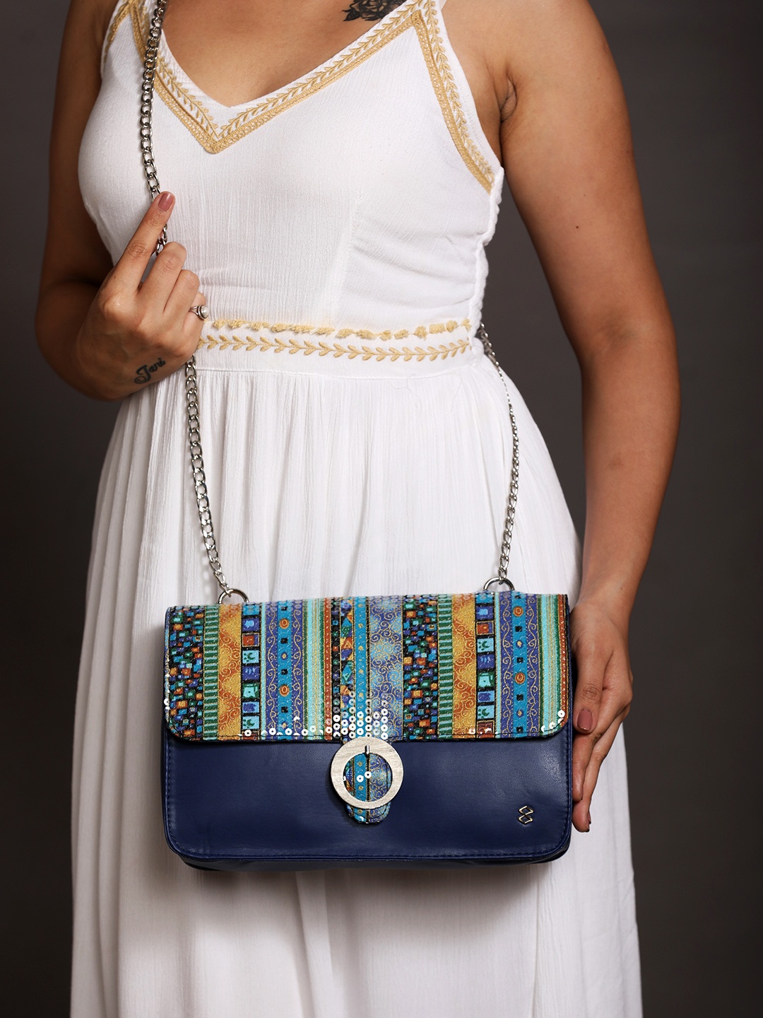 

HORRA Women Blue Solid Sling Bag