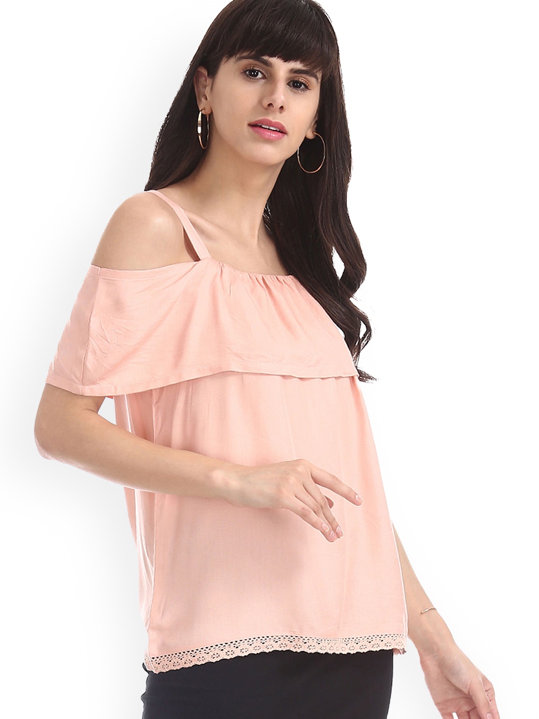 

Sugr Women Peach-Coloured Solid Top
