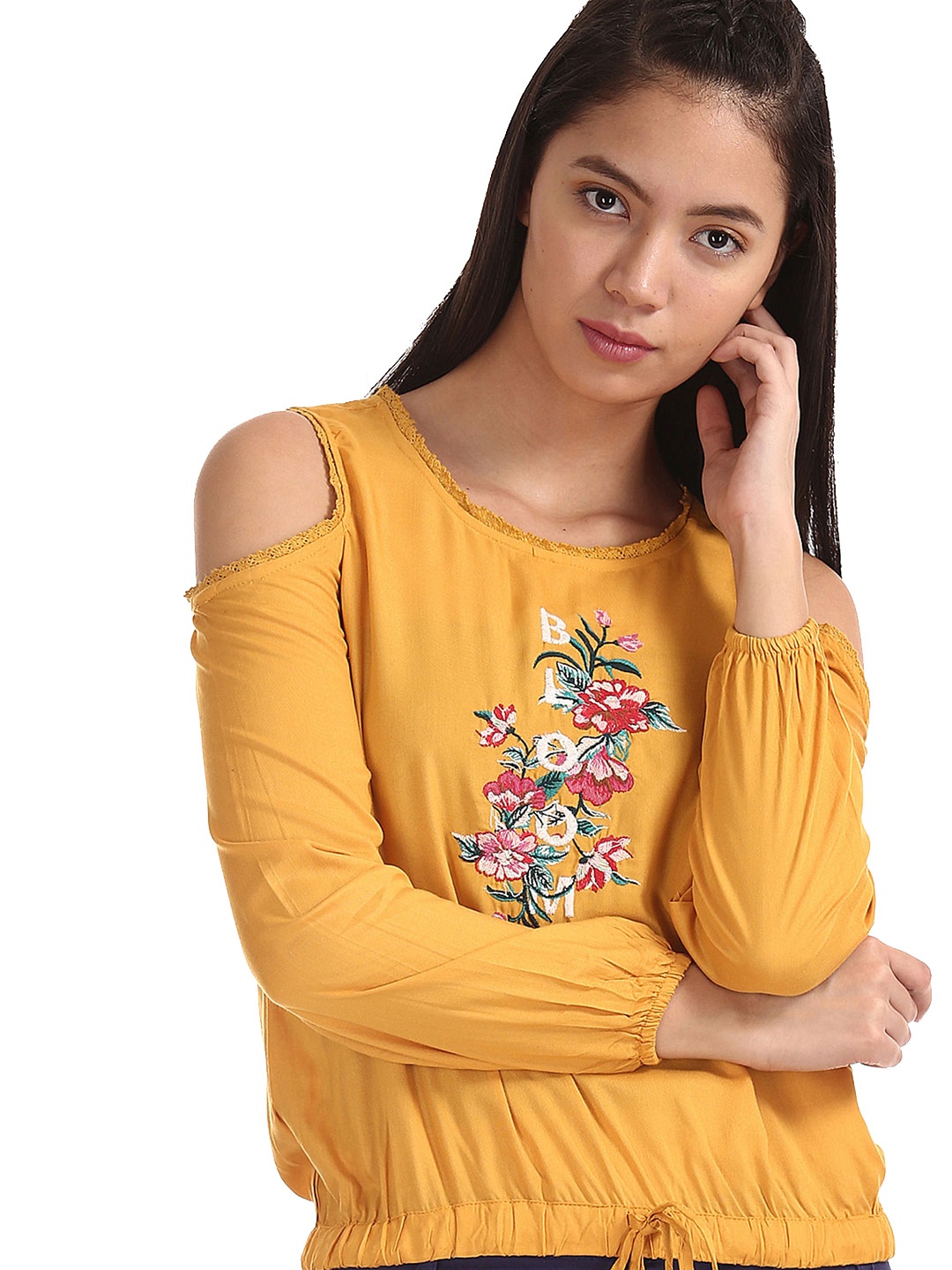 

Sugr Women Yellow Self Design Top