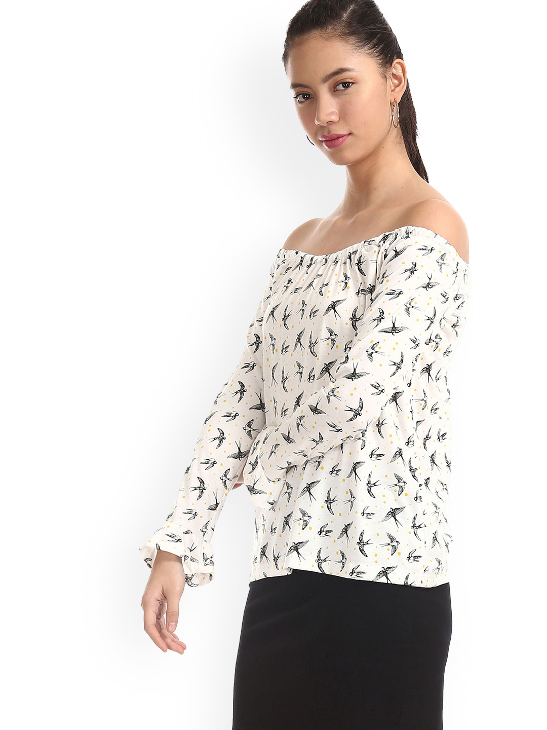 

Sugr Women White Conversational Print Off-Shoulder Top