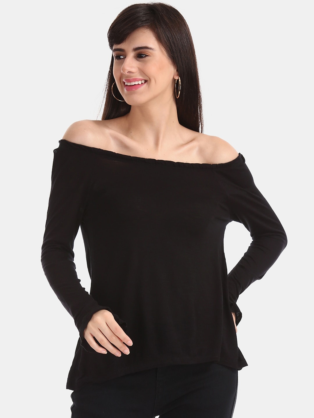 

Sugr Women Black Solid Bardot Top