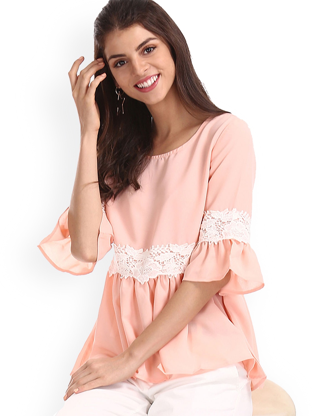 

Sugr Women Pink Solid Cinched Waist Top