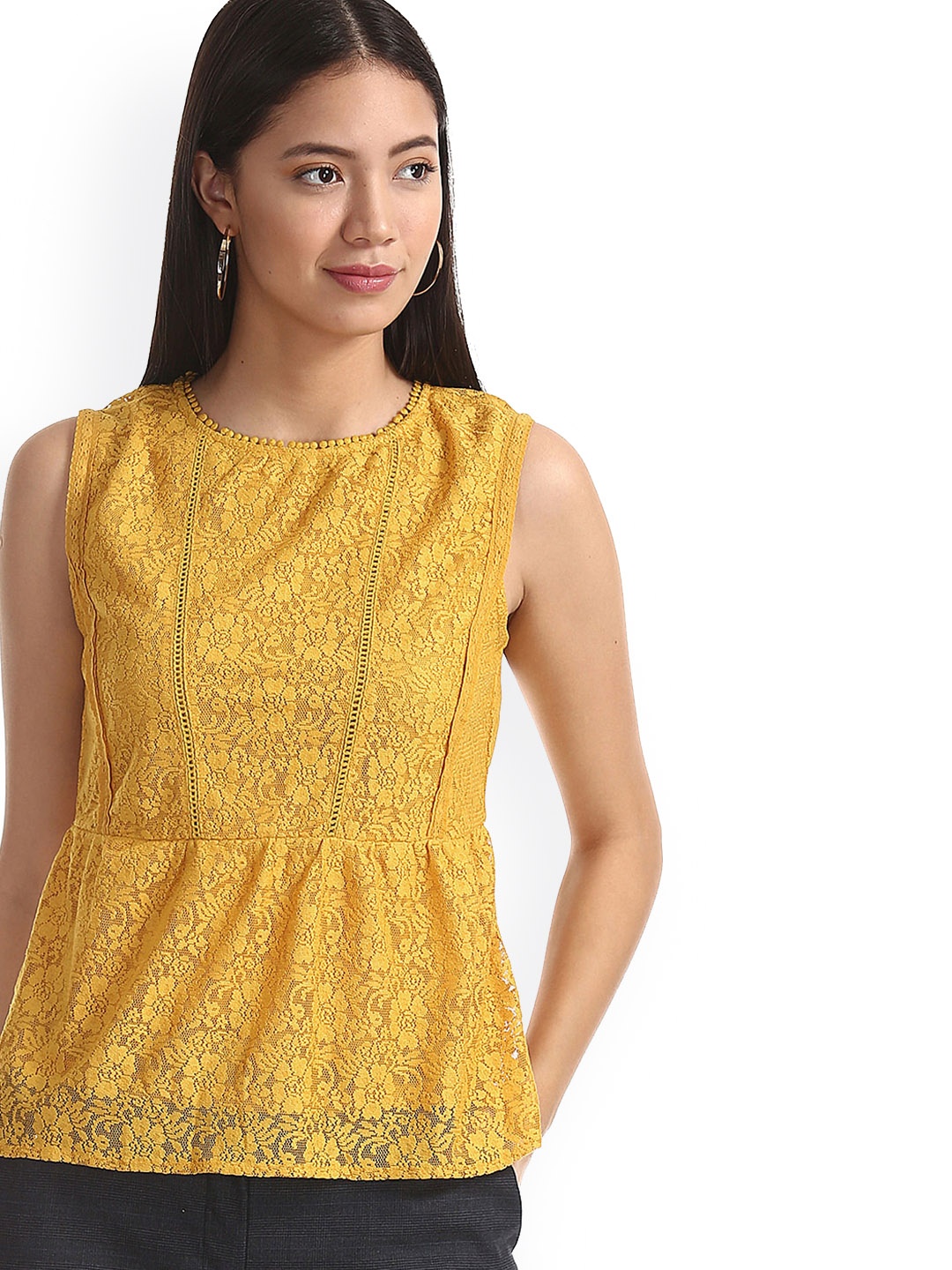 

Sugr Women Yellow Self Design Top