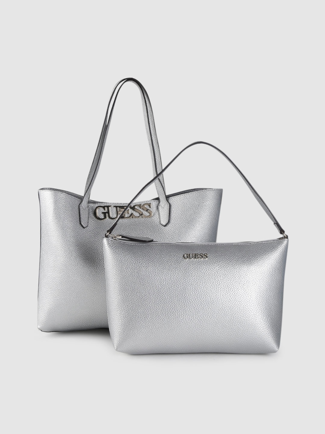 

GUESS Set of 2 Silver-Toned Solid Shoulder Bags