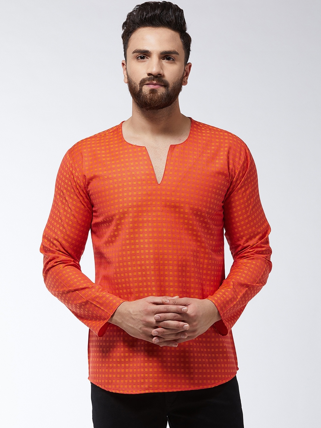 

SOJANYA Men Rust Woven Design Straight Kurta
