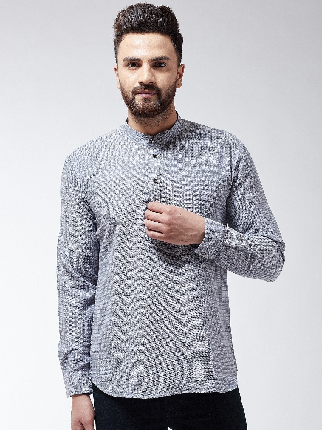 

SOJANYA Men Grey Checked Straight Kurta