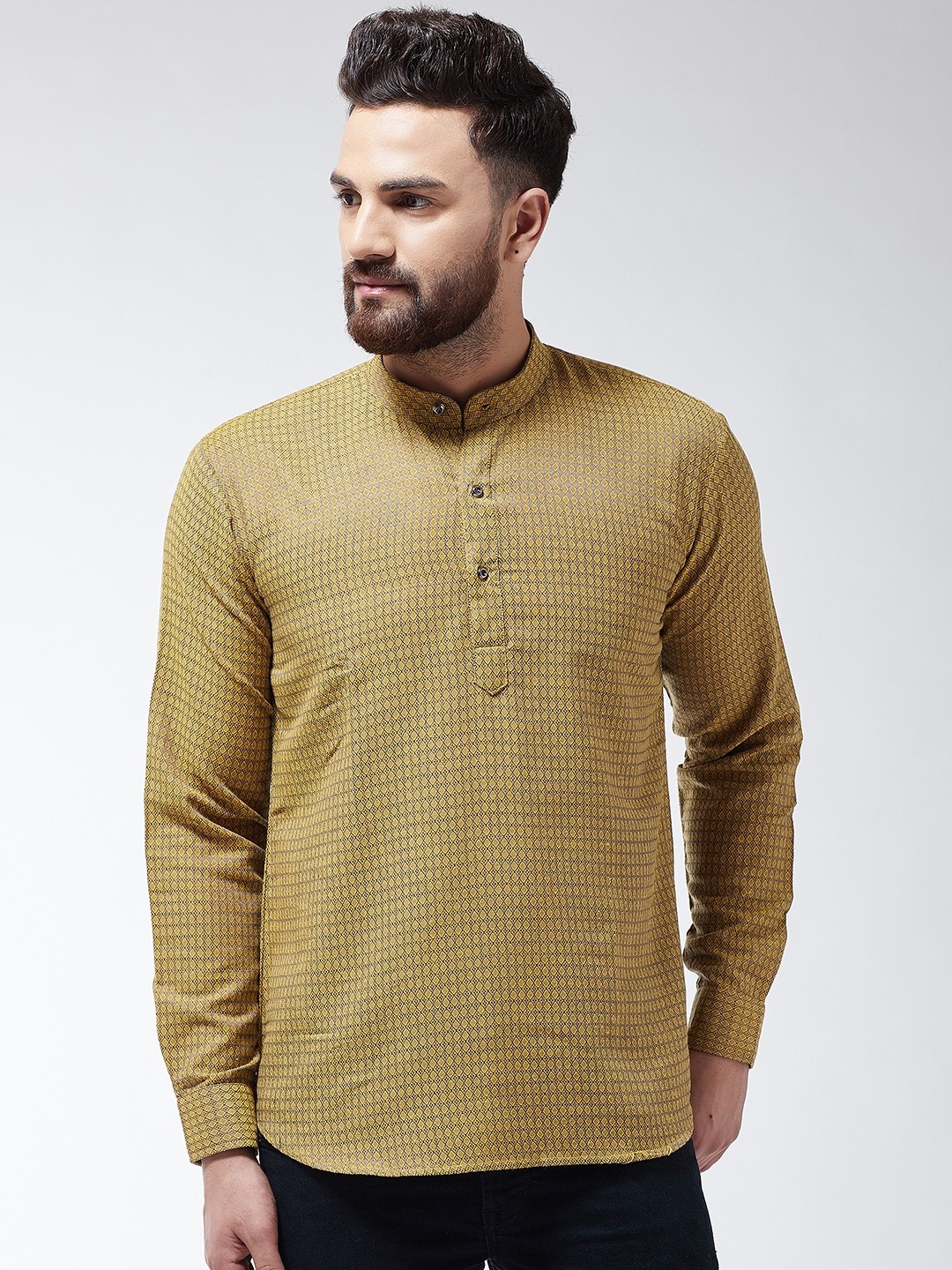 

SOJANYA Men Mustard Yellow Checked Straight Kurta