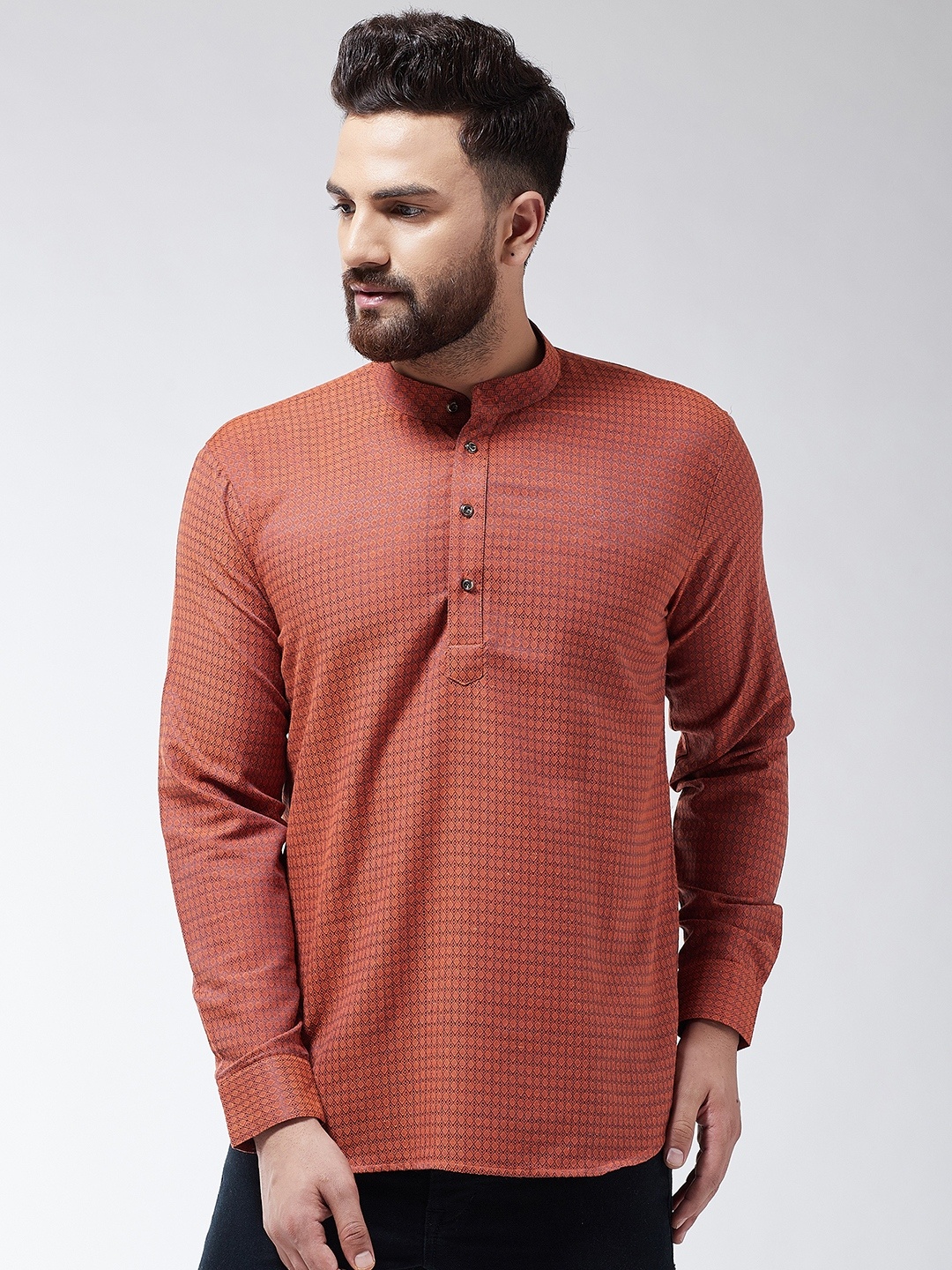 

SOJANYA Men Orange Woven Design Straight Kurta