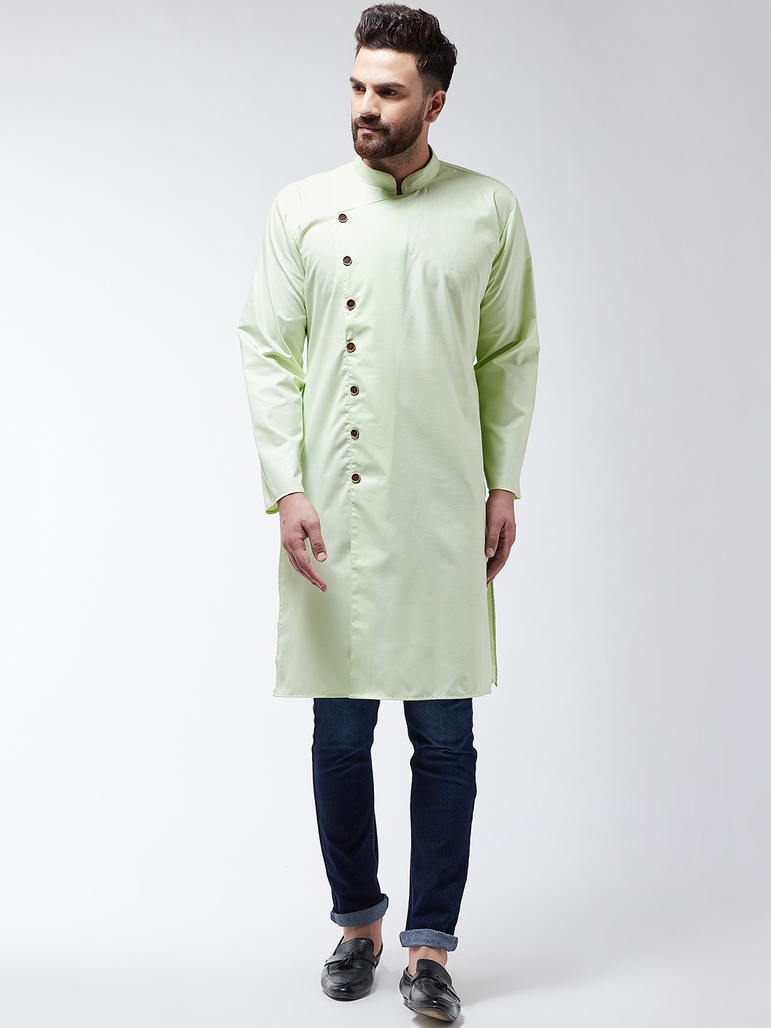 

SOJANYA Men Green Solid Straight Kurta