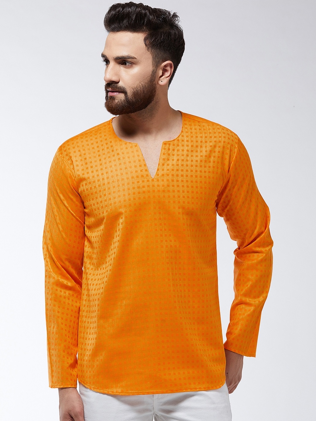 

SOJANYA Men Orange Woven Design Straight Kurta