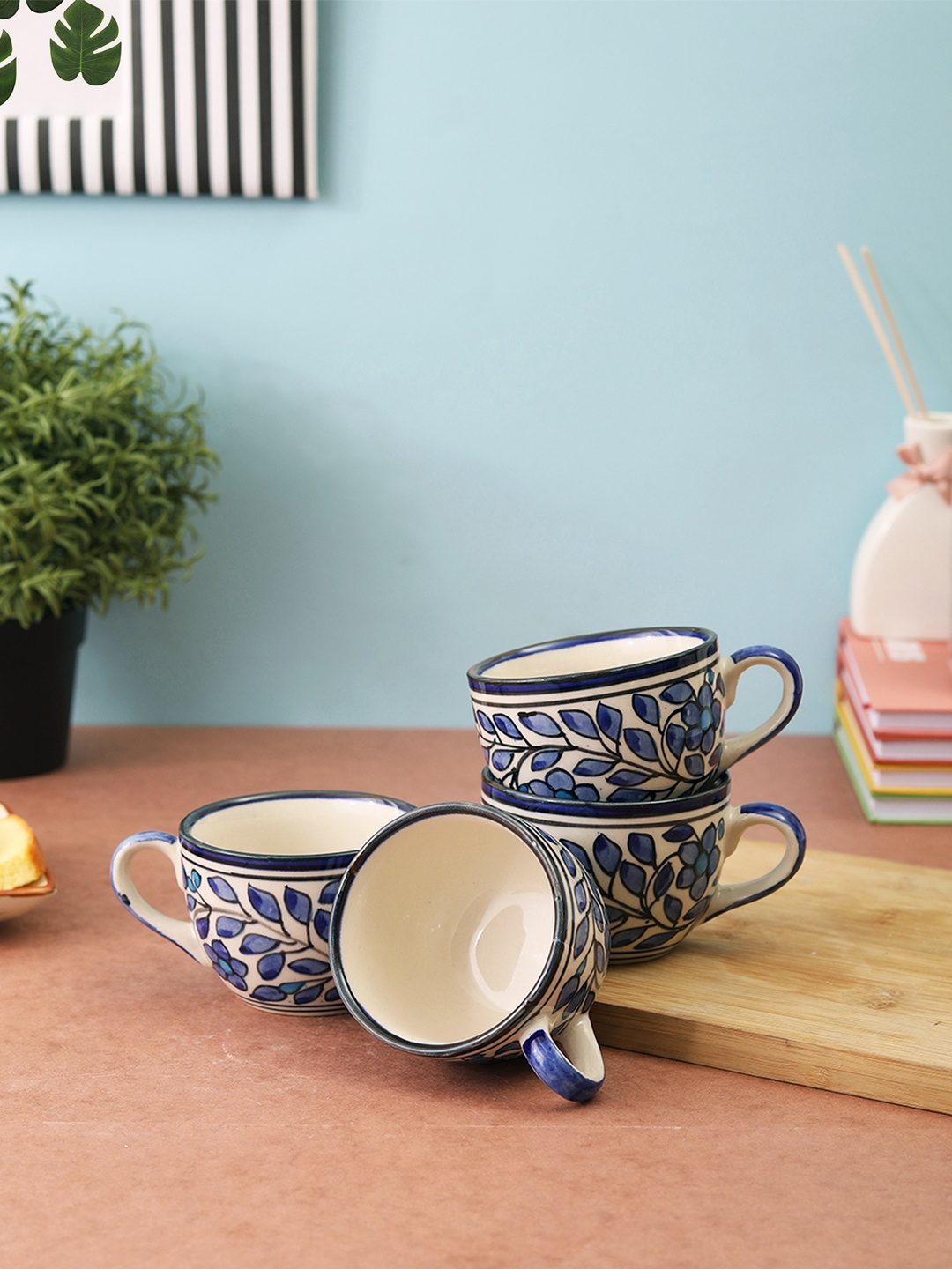 

VarEesha Set of 4 Blue Printed Ceramic Cups