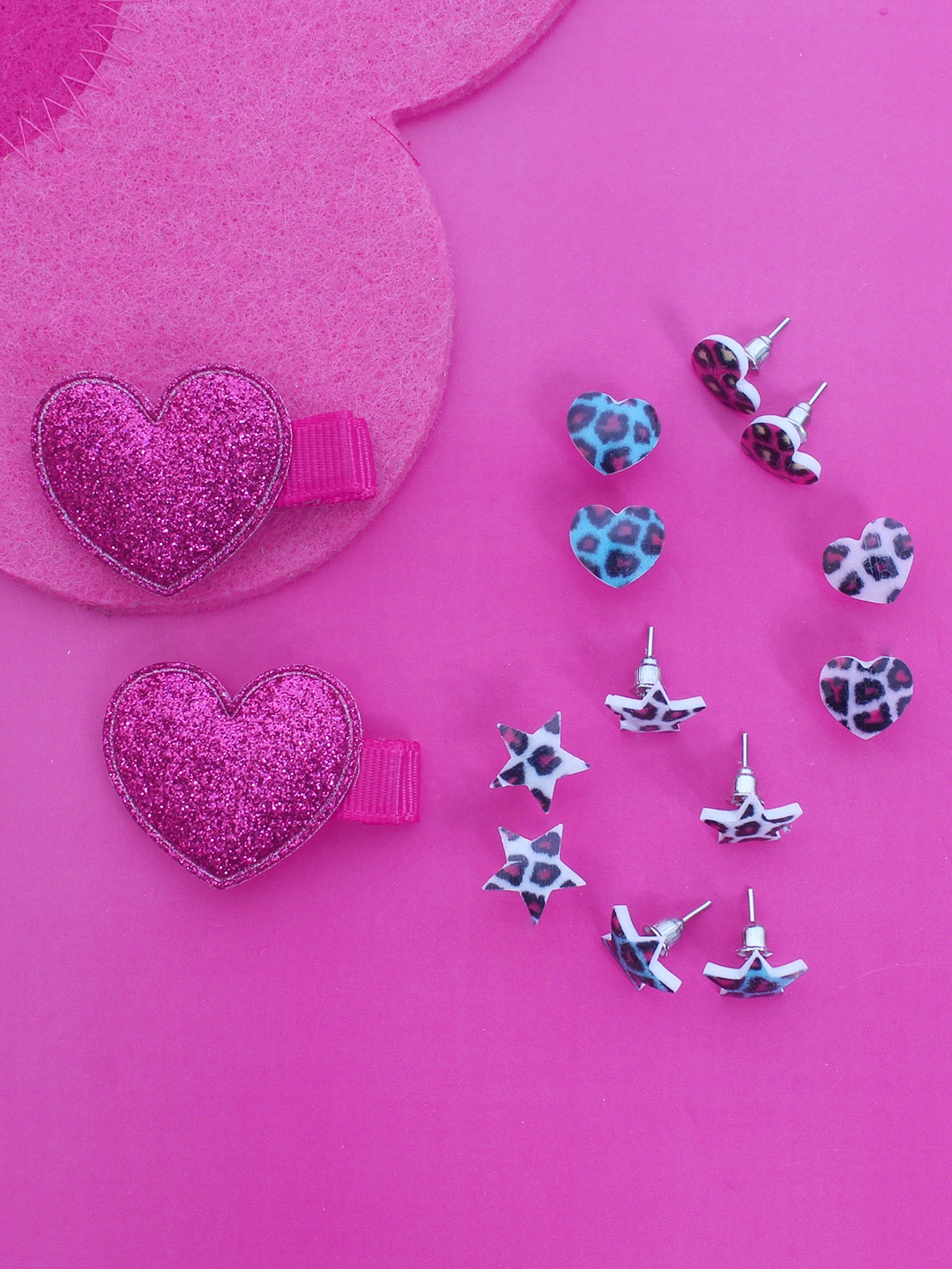 

lil' star Girls Set of 2 Heart Hair Clips & 6 Studs, Multi