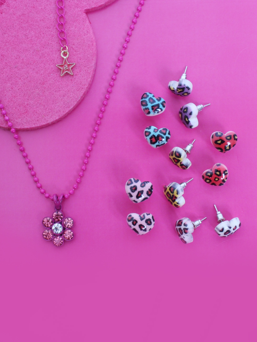 

lil' star Girls Set of Flower Pendant Necklace & 6 Earrings, Multi