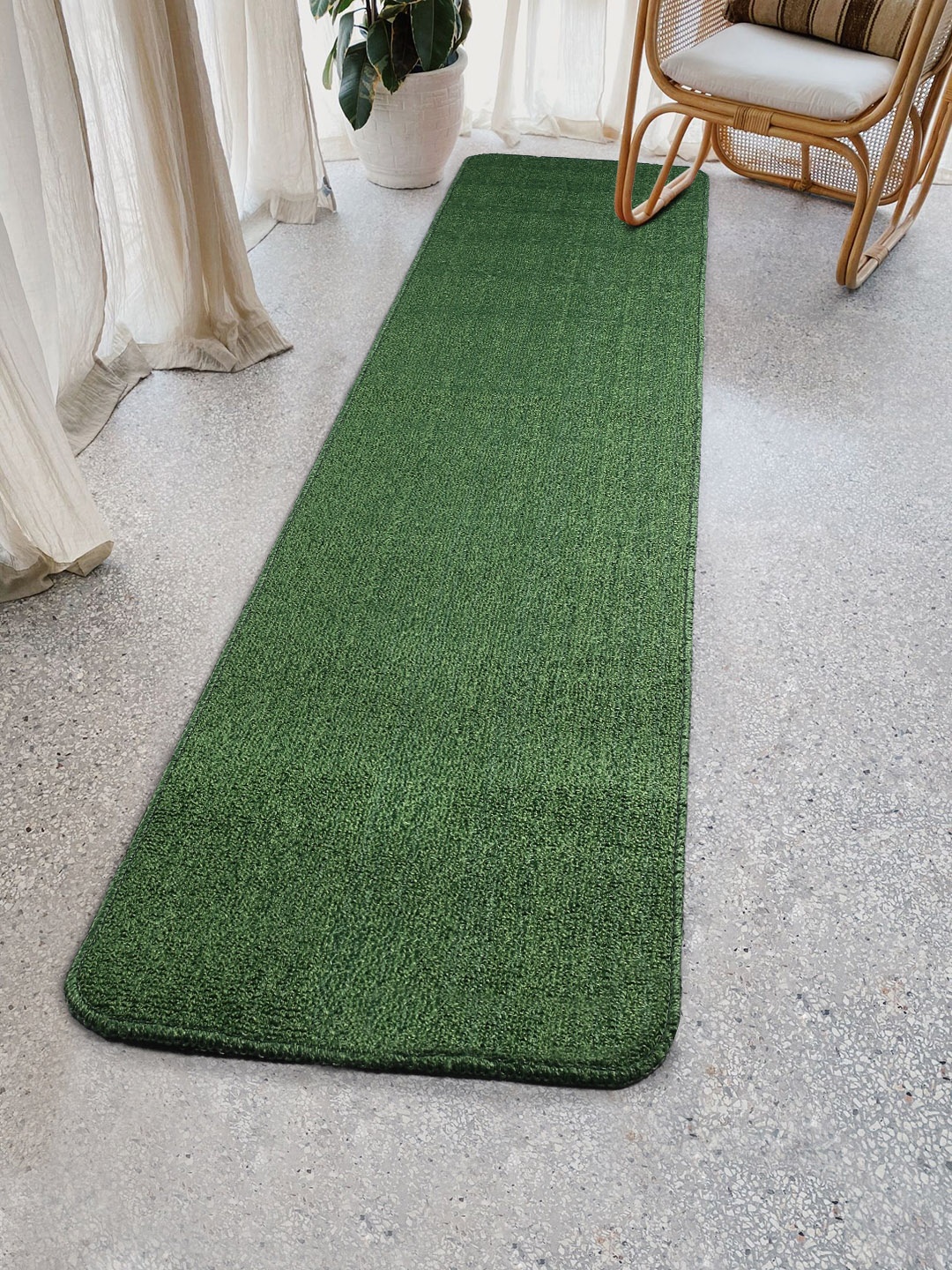 Saral Home Green Solid Anti Slip Polyester Kitchen Runner