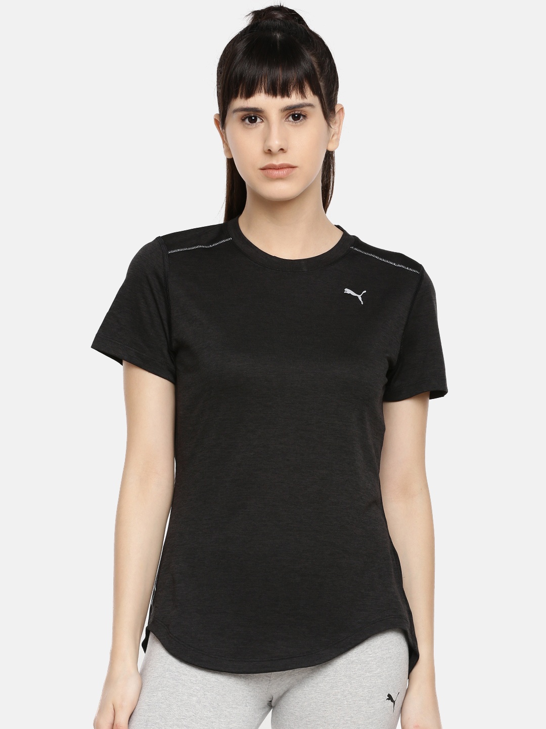 

Puma Women Black Ignite Heather Round Neck T-shirt