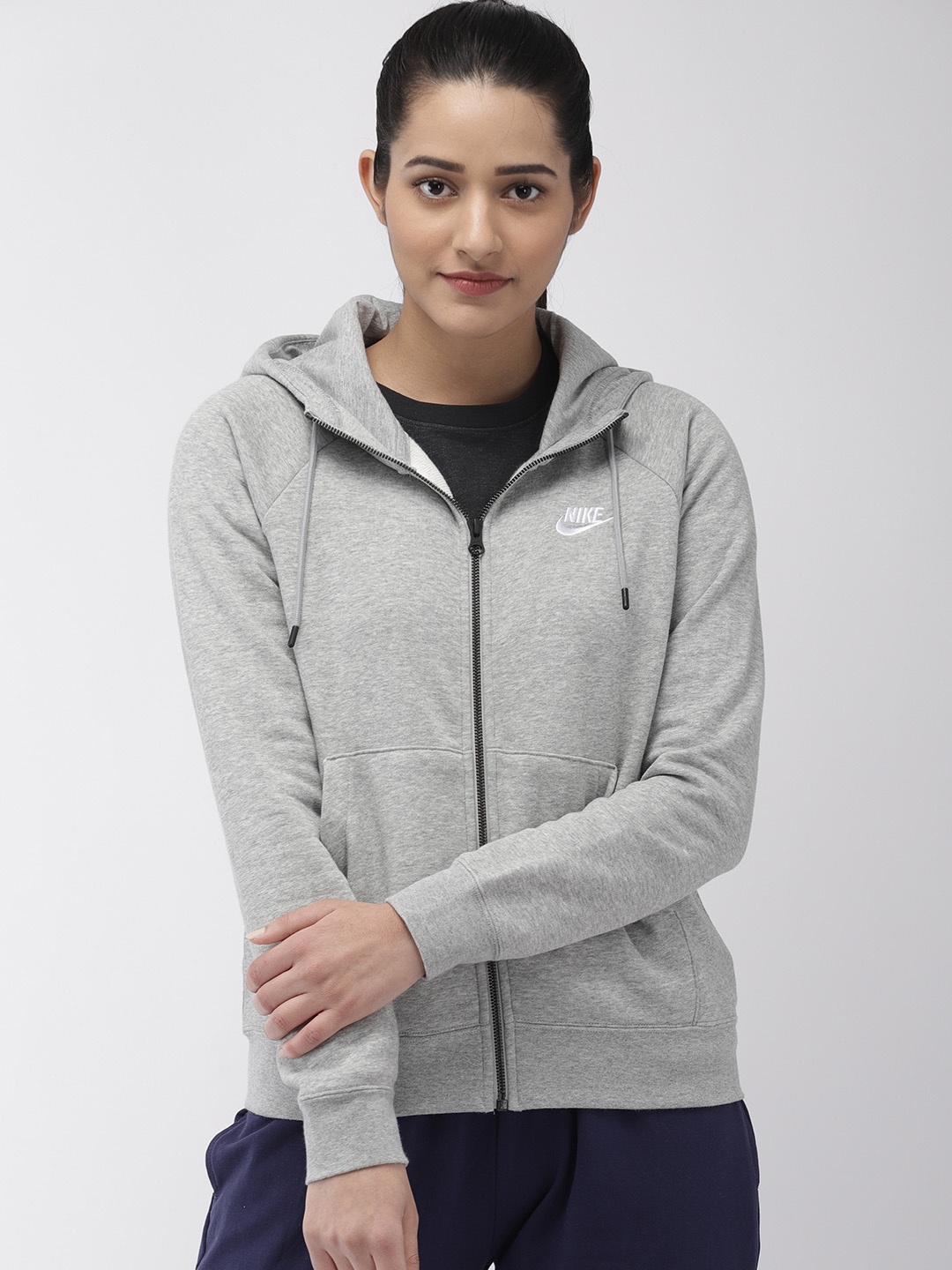 

Nike Women Grey Melange ESSNTL HOODIE FZ FLC Sweatshirt