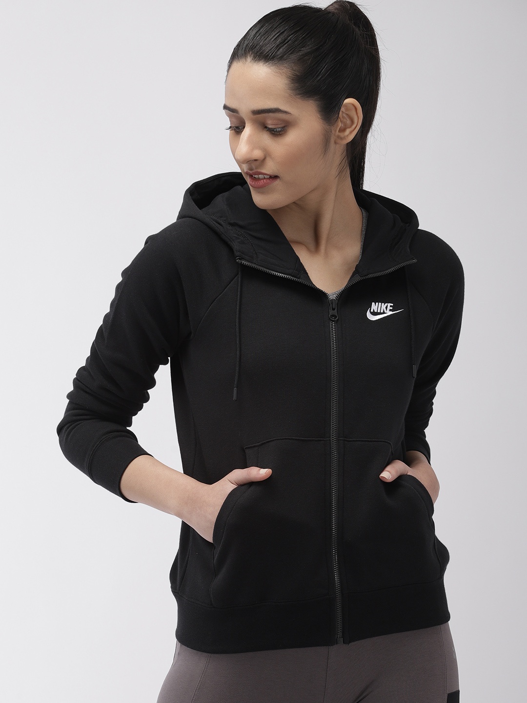 

Nike Women Black Solid ESSNTL HOODIE FZ FLC Sweatshirt