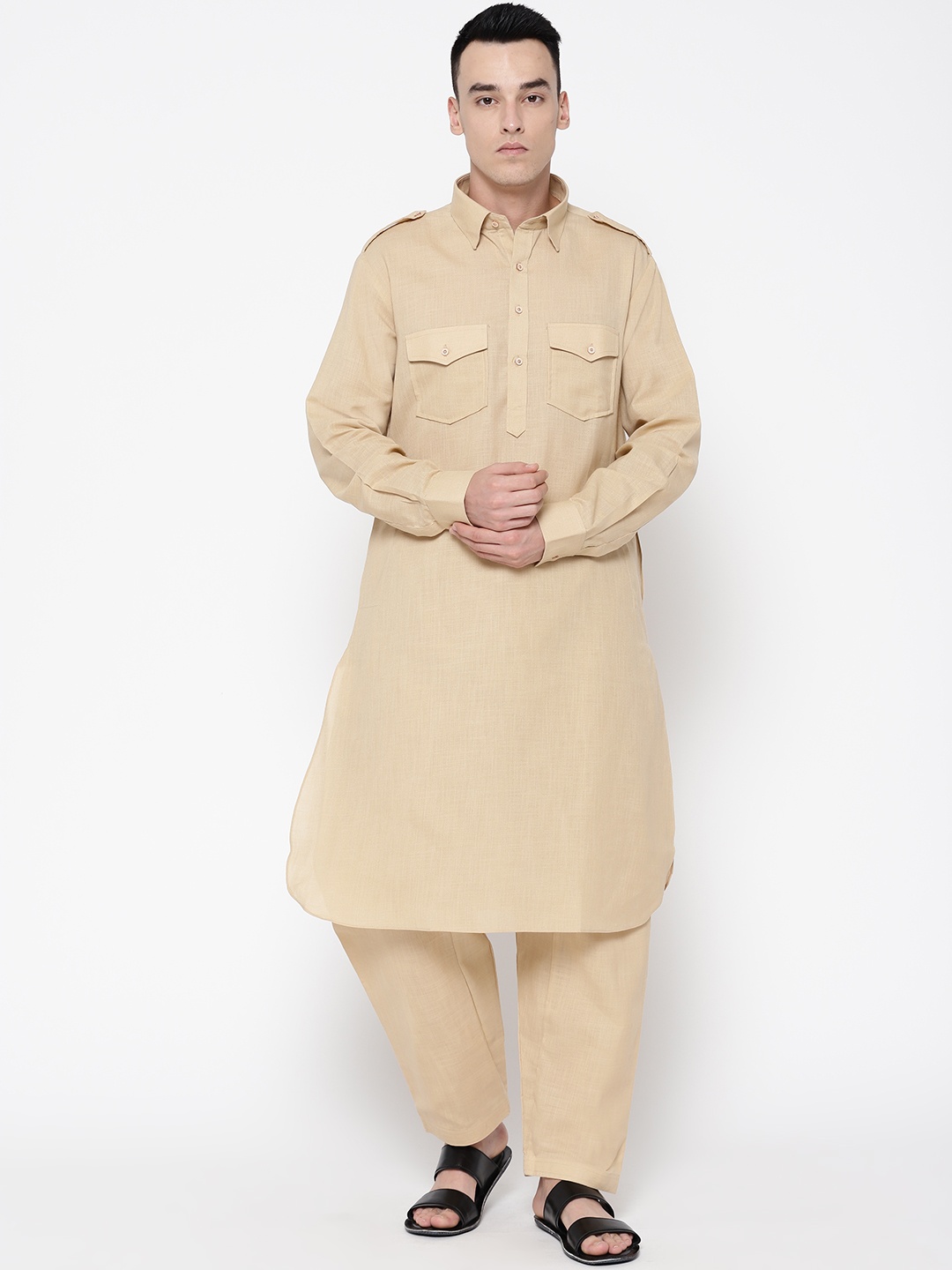 

SG LEMAN Men Beige Solid Pathani Kurta with Salwar