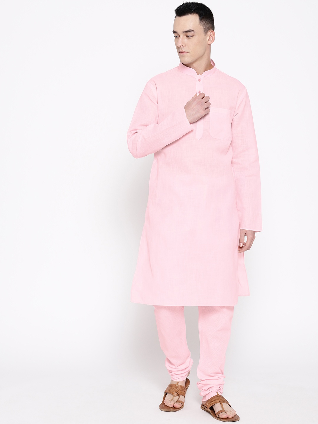 

SG LEMAN Men Pink Solid Kurta with Churidar