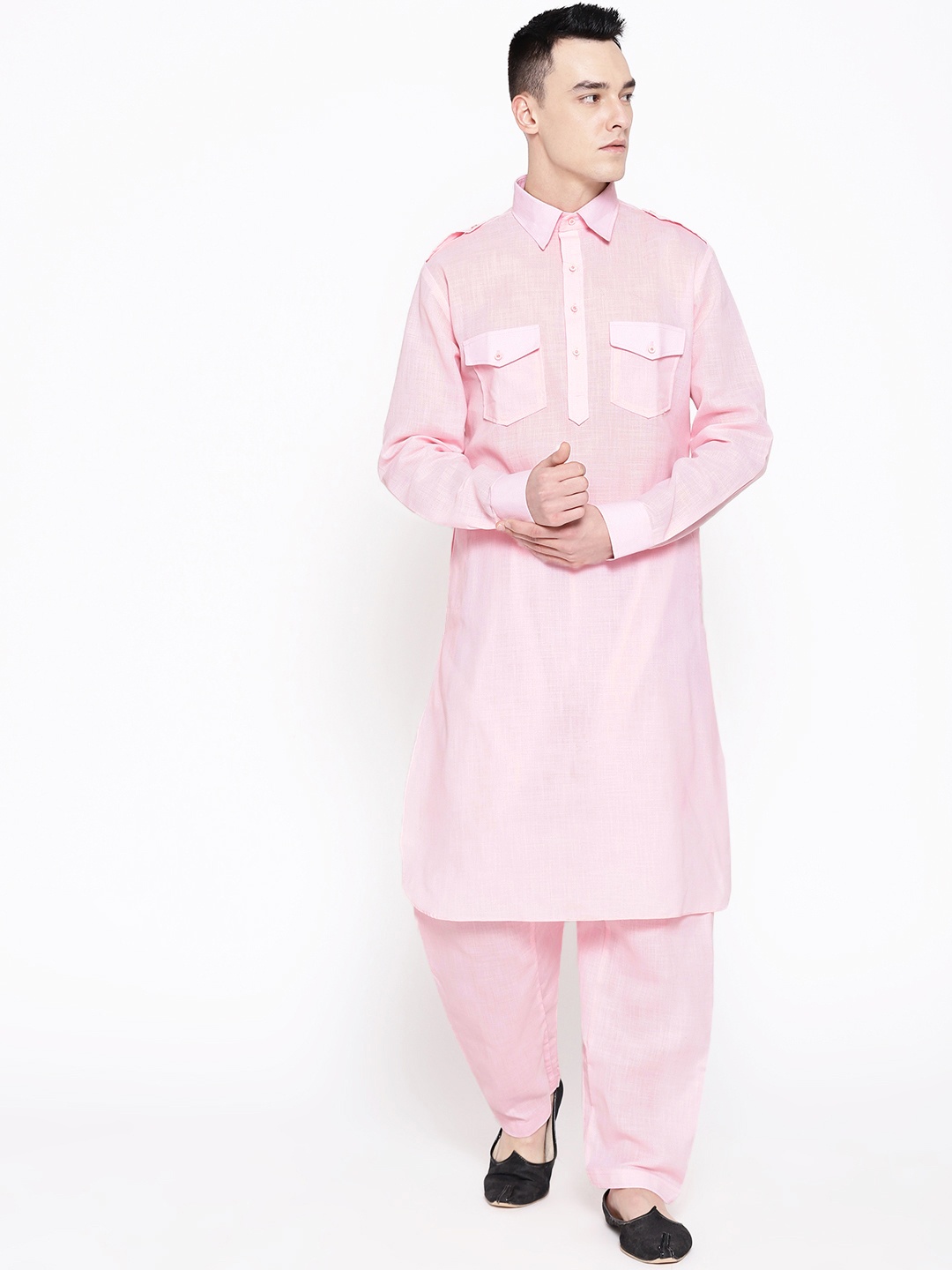 

SG LEMAN Men Pink Solid Pathani Kurta with Salwar