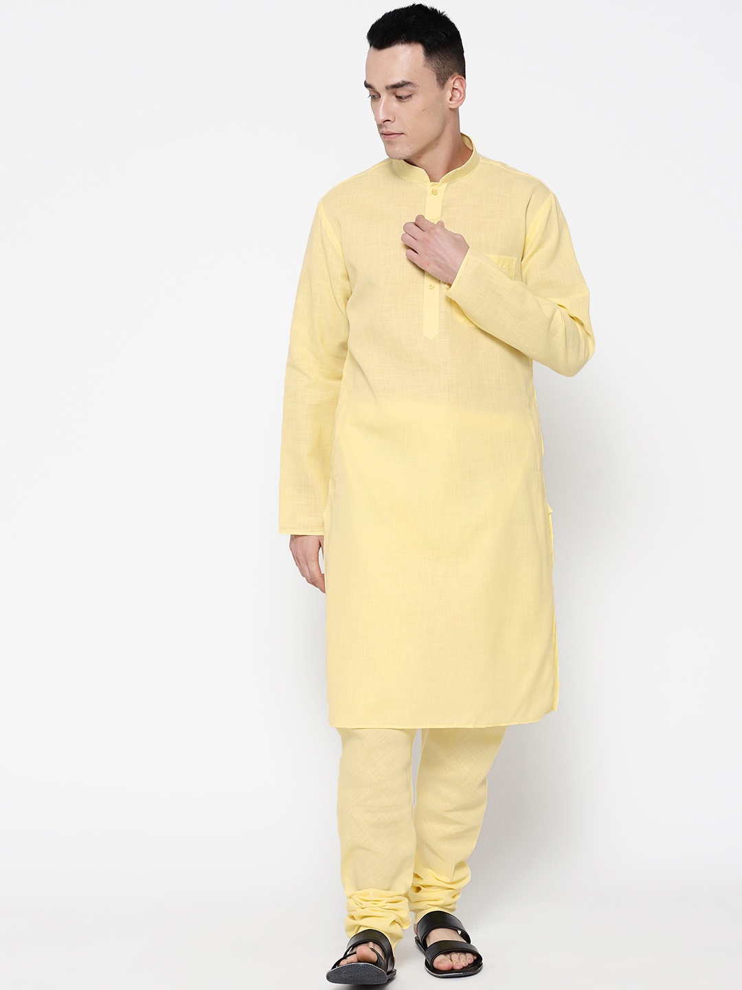 

SG LEMAN Men Yellow Solid Kurta with Churidar