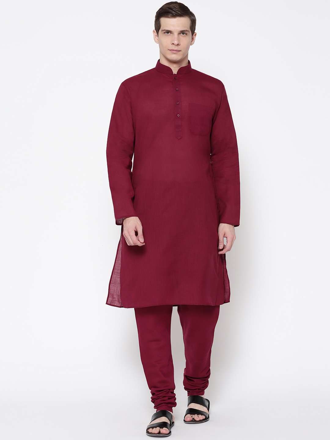 

SG LEMAN Men Maroon Solid Kurta with Churidar