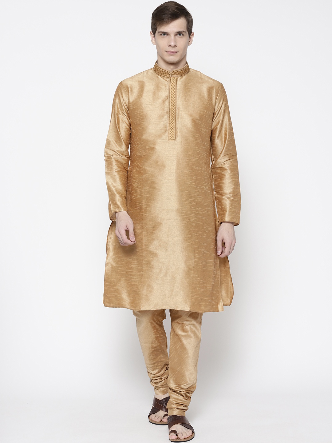 

SG LEMAN Men Brown Solid Kurta with Churidar