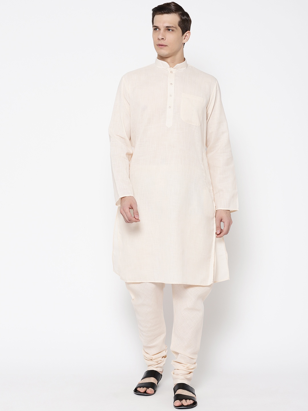 

SG LEMAN Men Cream-Coloured Solid Kurta with Churidar