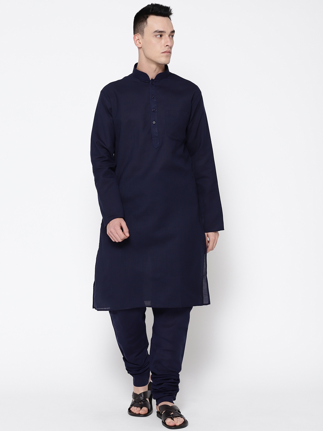 

SG LEMAN Men Navy Blue Solid Kurta with Churidar