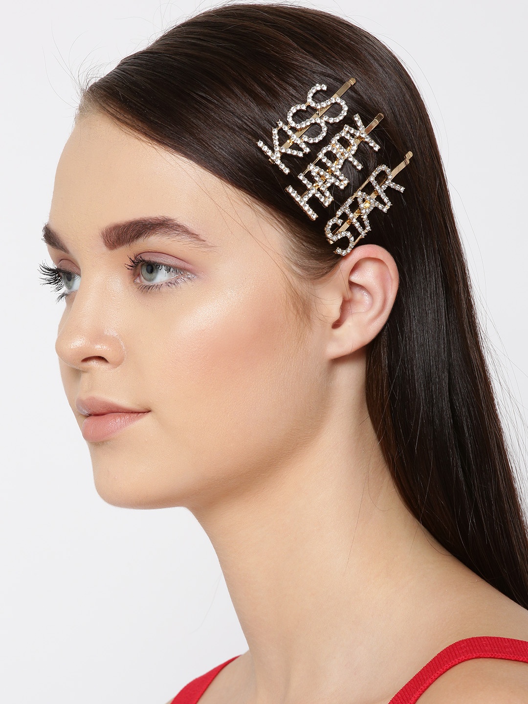 

Priyaasi Set of 3 Gold-Plated American Diamond Studded Bobby Pins