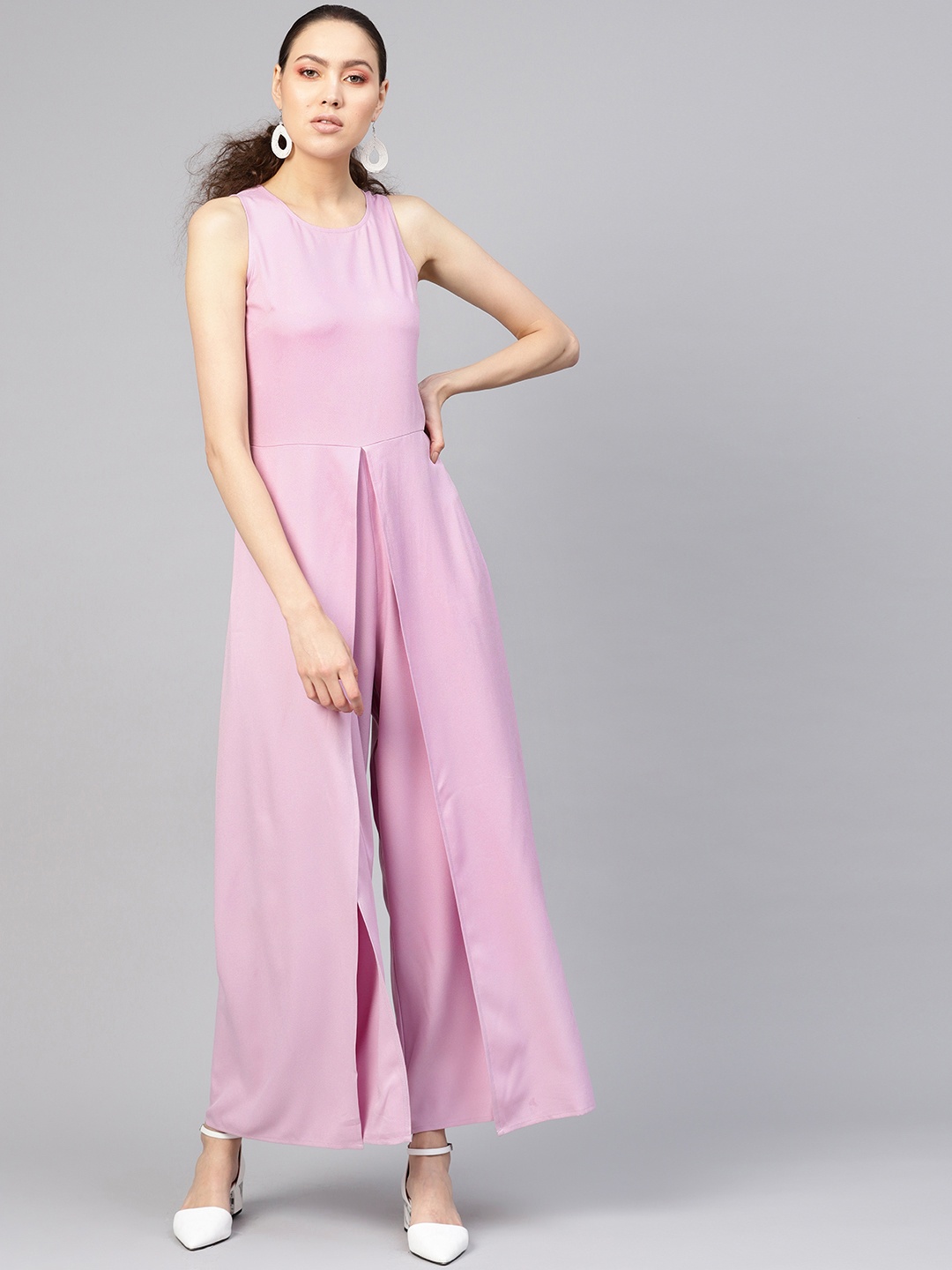 

SASSAFRAS Women Lavender Solid Layered Detail Basic Jumpsuit