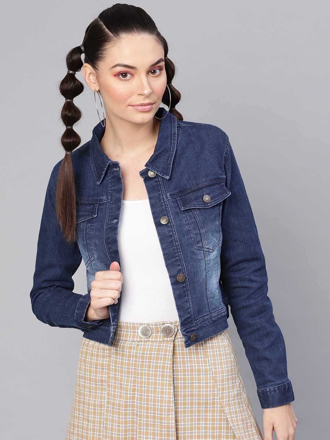 

SASSAFRAS Women Blue Solid Denim Jacket