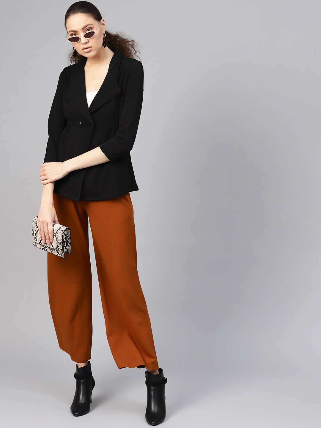 

SASSAFRAS Women Black Solid Double-Breasted Casual Blazer
